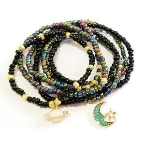 Handmade Beaded Bracelets, Moon and Stars Charms